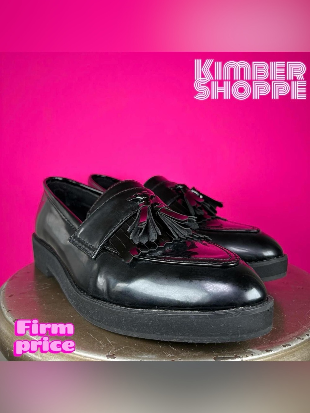 Design Lab Iggi Black Pointed Toe Kiltie Fringe Tassel Thick Sole Loafer US 9.5